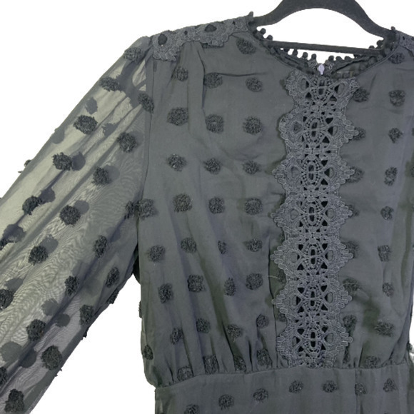 LULUS Black Puff Polka-Dot Lace A-Line Dress - Picture 3 of 10